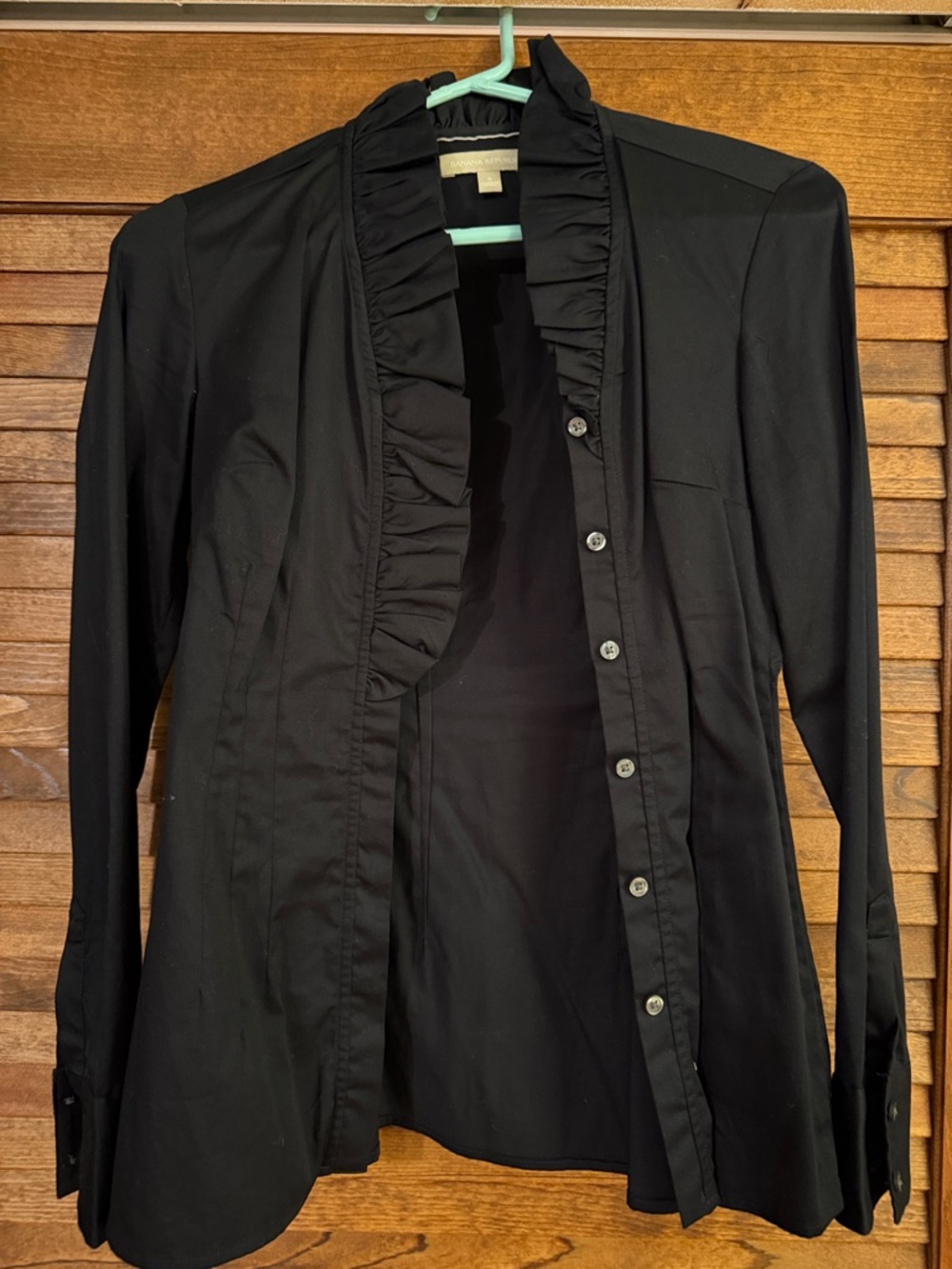 Women's Black Ruffle-Trim Button Front Top